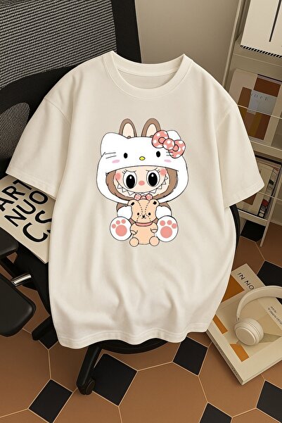 SOHR Unisex Ανδρικό/Γυναικείο μπλουζάκι με πολύχρωμη στάμπα γατούλας, υπερμεγ...