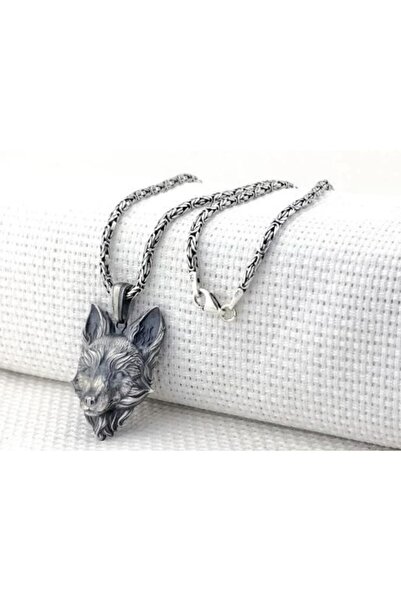 shop Tilki Üç Boyutlu Kral Zincir 925 Ayar Gümüş Erkek Kolye