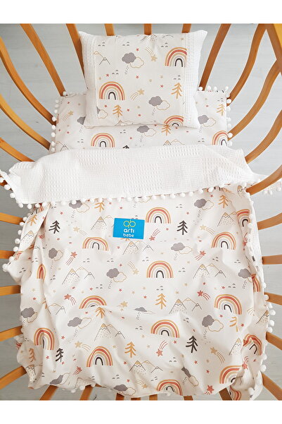 artıbebe طقم رفرف مكون من 3 قطع بألوان قوس قزح: بطانية، رفرف ووسادة – 100% قطن