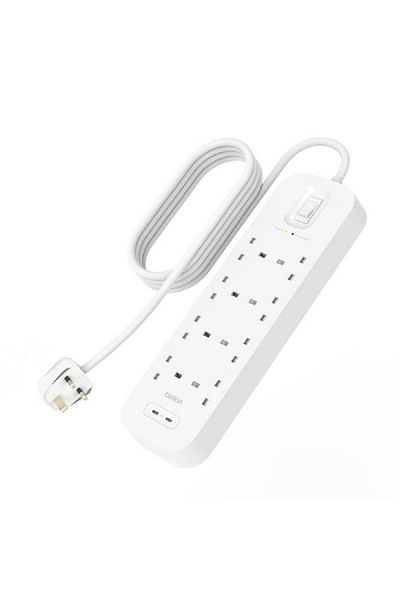 Belkin 30W 8-Way 2-USB Power Extension Surge Protector White 2m