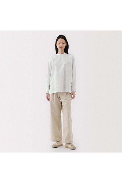 Muji بلوزة من القماش العريض سريعة الجفاف بأكمام طويلة