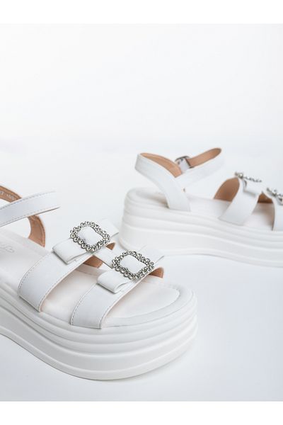 Kalapod Women's white platform sandals made of organic leather Rasada