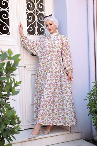 LOCCO Women's Violet Pattern Dress White