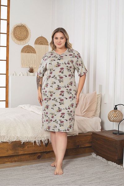 Asel Γυναικείο φόρεμα με λουλουδάτο σχέδιο Plus Size Lycra Βαμβακερό Βαμβακερό