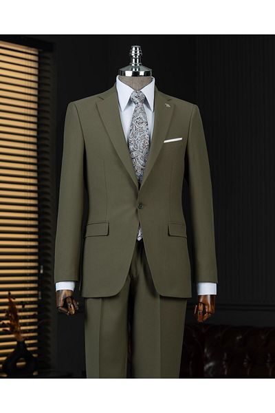 TerziAdemAltun Italian Style Slim Fit Jacket Pants Suit Khaki T14161