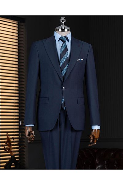 TerziAdemAltun Italian Style Striped Jacket Pants Suit 88% Wool Navy Blue T14148