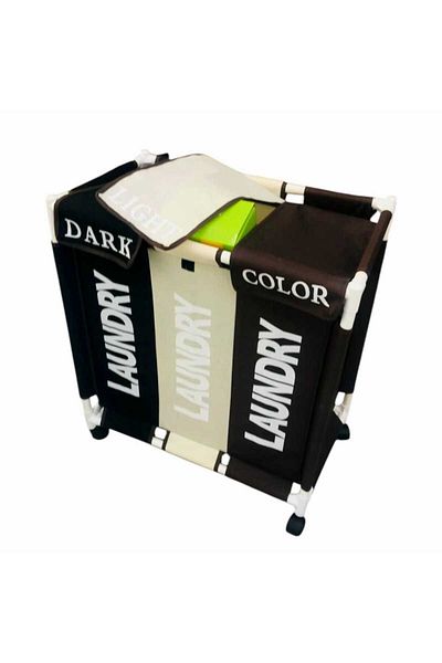 BUNCA 3-compartment laundry basket, 64 x 60 x 35 cm, with wheels and a top lid, for easy organization of laundry at home