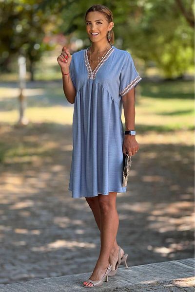 Nevin Kaya Moda Φόρεμα από 100% βαμβάκι Tens Zik Zak ριγέ