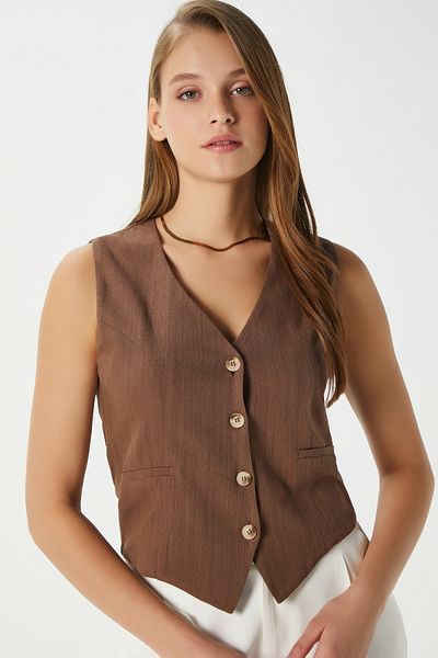Ritnice Women's Hera Cotton Lined Brown Linen Vest