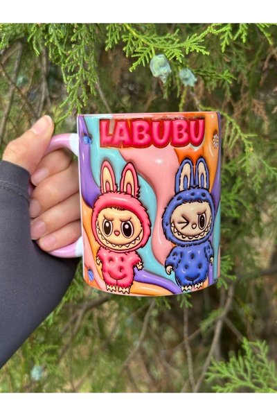 mug shop كوب مطبوع عليه اسم Labubu عالي الجودة من البورسلين قابل للكتابة كهدي...