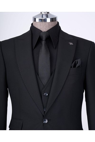 TerziAdemAltun Italian Style Slim Fit 8 Drop Jacket Vest Pants Suit Black T12730