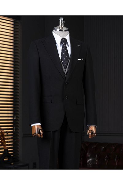 TerziAdemAltun Italian Style Combination Suit Jacket Vest Pant Black T14039