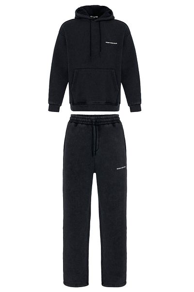 VAMOSCLO Washed Lettering Detailed Oversize Tracksuit Set Black
