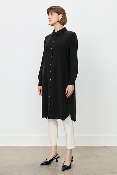Nihan Lace and Mesh Detailed Tunic Black