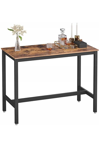 Hitit Dekorasyon Baro Siyah Metal Ahşap Yemek Masası Yüksek 120x60x90
