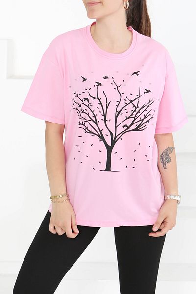 TOFİSA Printed Stone T-Shirt Pink - 27375