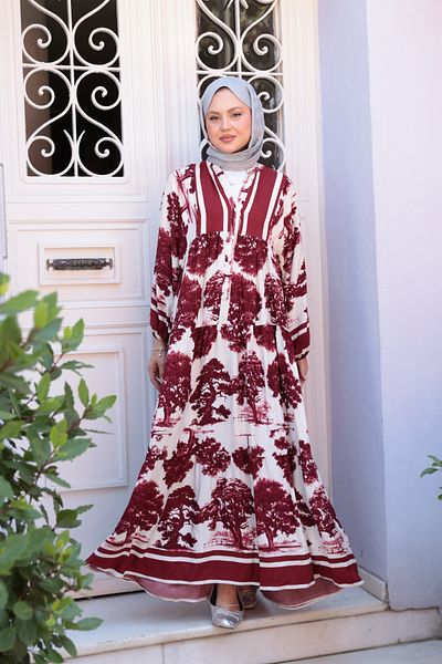 LOCCO Women's Tree Patterned Dress Burgundy