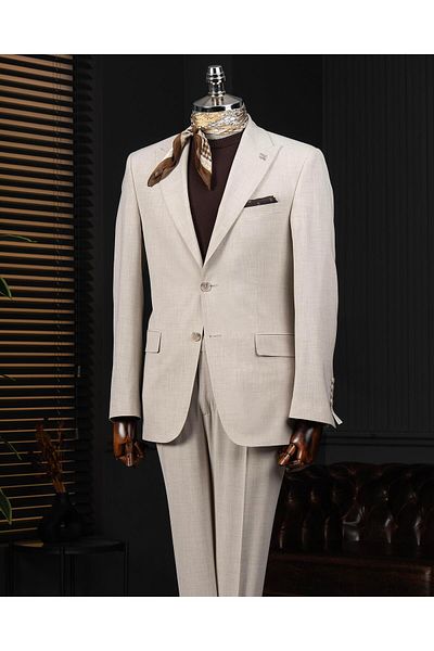 TerziAdemAltun Italian Style Slim Fit Jacket Pants Suit Beige T14142