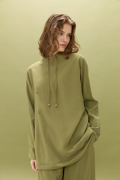 Nihan Kol Detaylı Pantolon Tunik Takım Olive