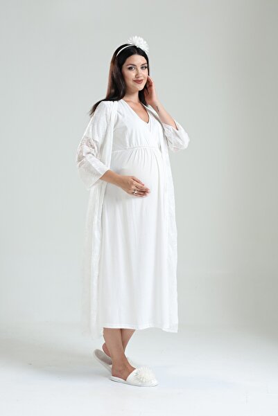 LOHOUSE روب نسائي من Tuba Ecru مزدوج الصدر للرضاعة الطبيعية، ملابس نوم للأمها...