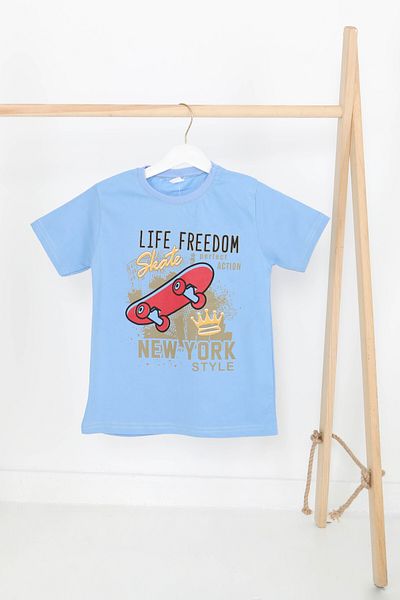 TOFİSA Boy's Blue Printed Short Sleeve T-Shirt - 27383