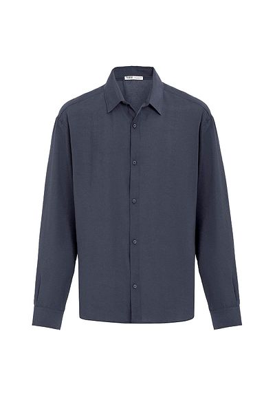 VAMOSCLO Basic Oversize Long Sleeve Modal Blended Shirt Anthracite