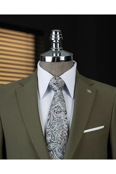 TerziAdemAltun Italian Style Slim Fit Jacket Pants Suit Khaki T14161