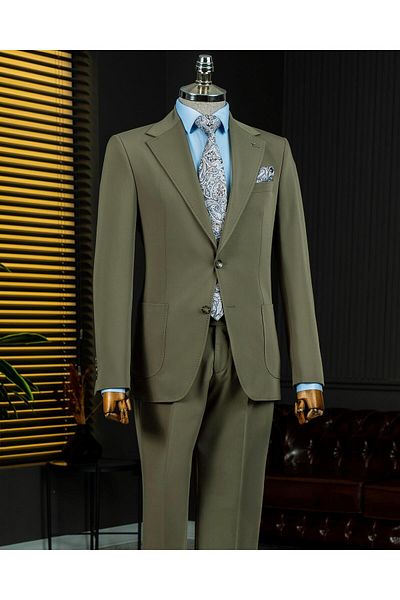 TerziAdemAltun Italian Style Slim Fit Mono Lapel Jacket Pants Suit Green T14013