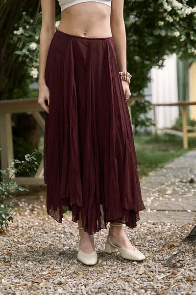 BOHEMAİ Assa Burgundy Pleated Skirt