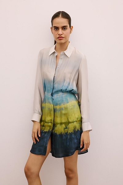 rue. Gradient Patterned Mini Green Shirt Dress