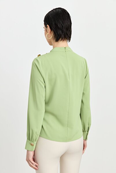 Nihan Omzu Düğmeli Şık Bluz Fıstık Yeşili