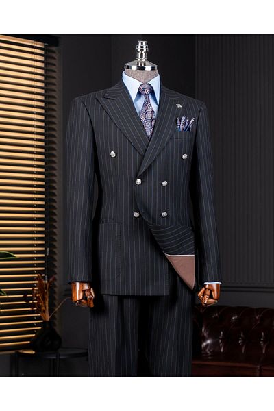 TerziAdemAltun Italian Style Slim Fit Double Breasted Jacket Pants Suit Black T14294