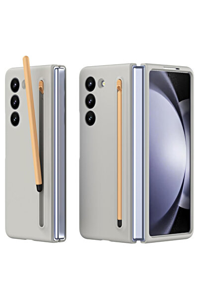 REDz Accessories Carcasă subțire cu stilou inclus pentru Samsung Z Fold7, folie de protecție pentru ecran din sticlă, rezistentă la șocuri, gri deschis