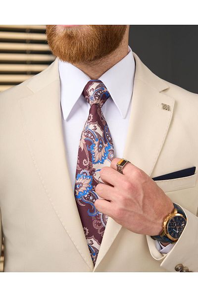TerziAdemAltun Italian Style Slim Fit Combination Suit Beige T13927