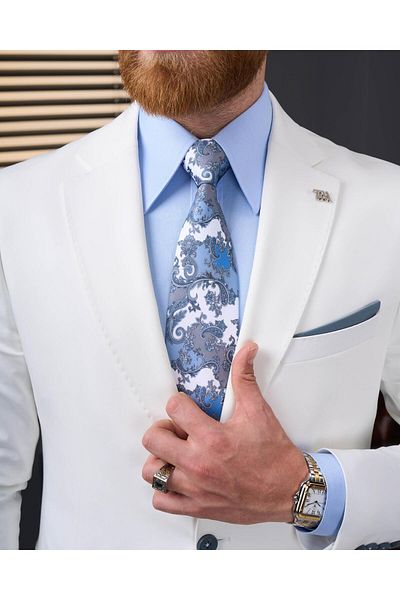TerziAdemAltun Italian Style Slim Fit Combination Suit White T13930