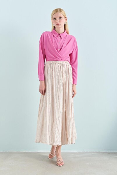 Nihan Beli Lastikli Crash Viskon Etek Bej