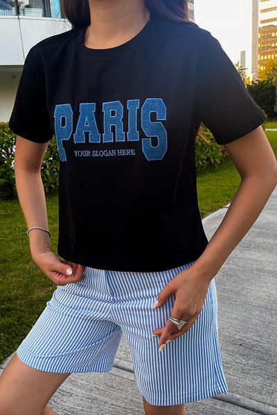 BİKELİFE Γυναικείο μπλουζάκι με στάμπα Paris Lycra Crew Neck Crop