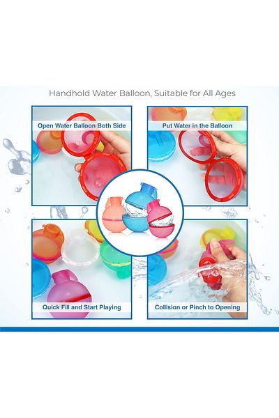 DELPI Set 6 baloane cu apă în formă de grenadă, silicon, umplere rapidă, închidere magnetică, reutilizabile, multicolore