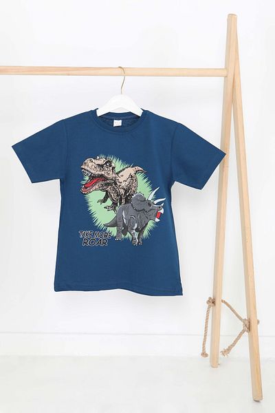 TOFİSA Boy's Navy Blue Printed Short Sleeve T-Shirt - 27384