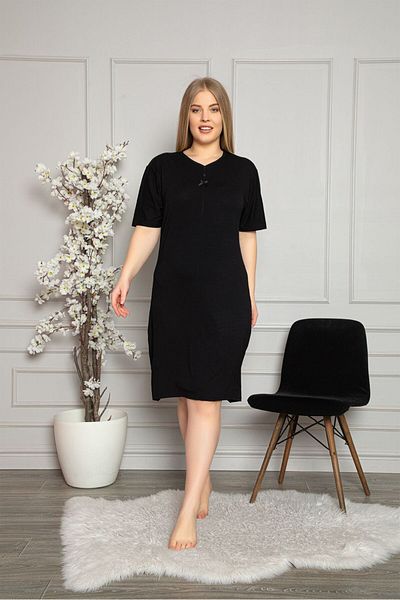 Asel Γυναικείο Μαύρο Χρώμα Plus Size Lycra Βαμβακερό Φόρεμα