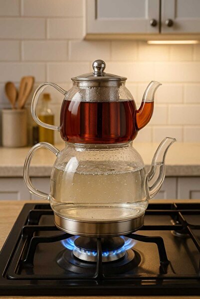 Pembishayatlar İNDÜKSİYON TABANLI ISIYA DAYANIKLI CAM ÇAY ÇAYDANLIK TAKIMI