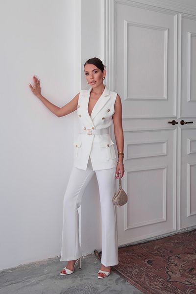 Swass Valoria Gold Belt Detailed Suit Ecru
