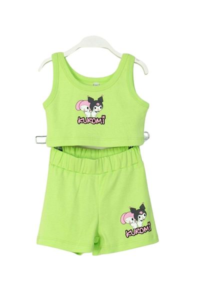 ww waka waka kids store Set crop top și pantaloni scurți Kuromi Neon Green