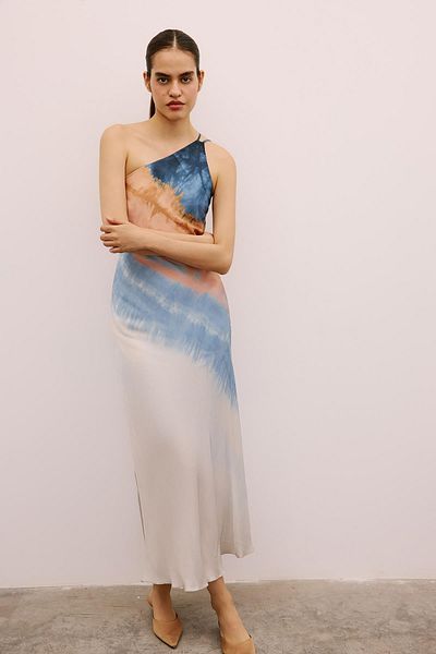 rue. One Shoulder Gradient Midi Salmon Dress