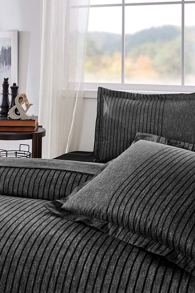 Özdilek Özdilek Ranforce Single Duvet Cover Set with Elastic Sheet-Noir Anthracite