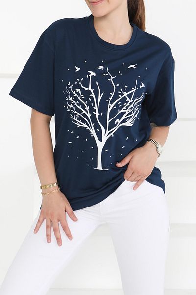 TOFİSA Printed Stone T-Shirt Navy Blue - 27375