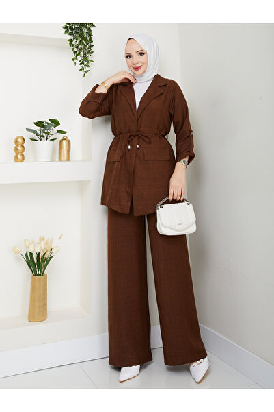 modapark.ist Γυναικείο κοστούμι με παντελόνι που δένει στη μέση