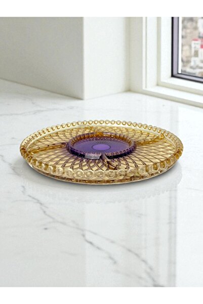 Ornamenti Tile Cam Dekorlu Bölmeli Çerezlik Sunumluk 26 cm, Renkli