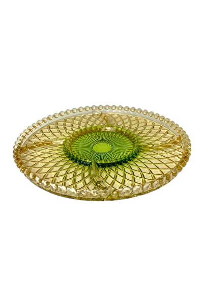 Ornamenti Tile Cam Dekorlu Bölmeli Çerezlik Sunumluk 26 cm, Renkli