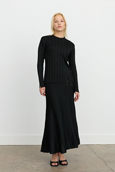 Nihan Triko Etek Bluz Takım Siyah